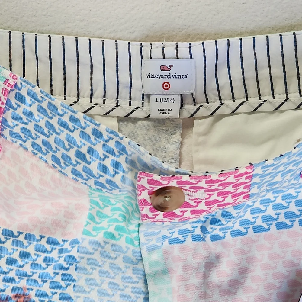 Y2K Preppy Vineyard Vines Girls Patchwork Shorts L Multicolor Whale NWT Summer